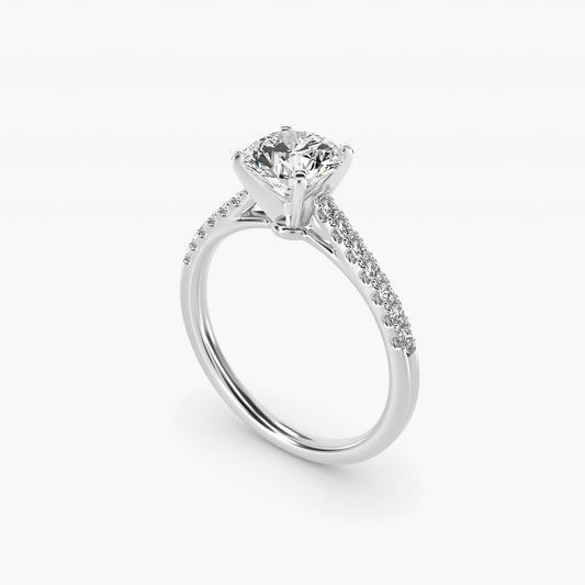 Petite Cathedral PavŽ Diamond Engagement Ring in 18k White Gold (1/6 ct. tw.) - Round Center