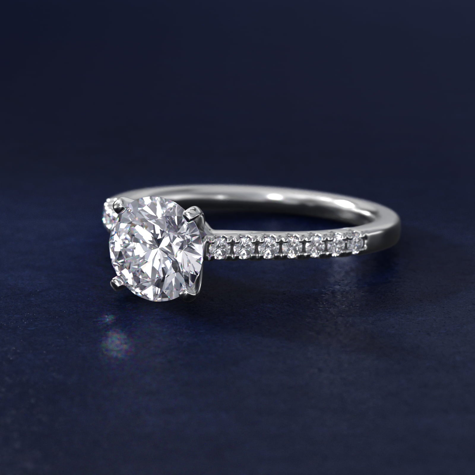Petite Cathedral PavŽ Diamond Engagement Ring in 18k White Gold (1/6 ct. tw.) - Round Center
