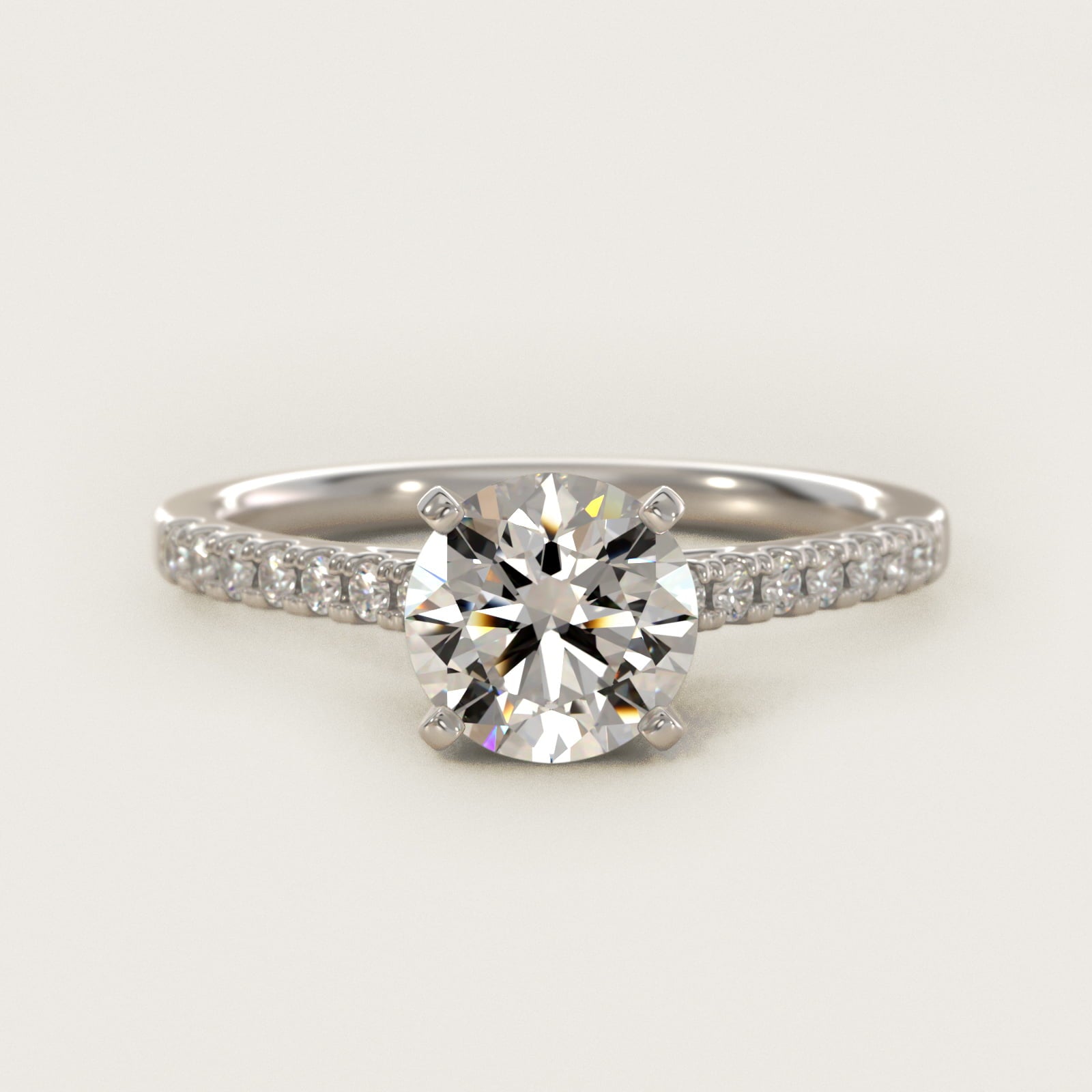Petite Cathedral PavŽ Diamond Engagement Ring in 18k White Gold (1/6 ct. tw.) - Round Center