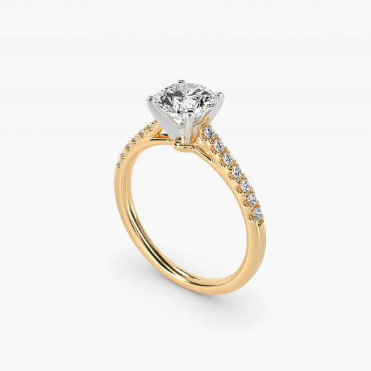 Petite Cathedral PavŽ Diamond Engagement Ring in 14K Yellow Gold (1/6 ct. tw.) - Round Center