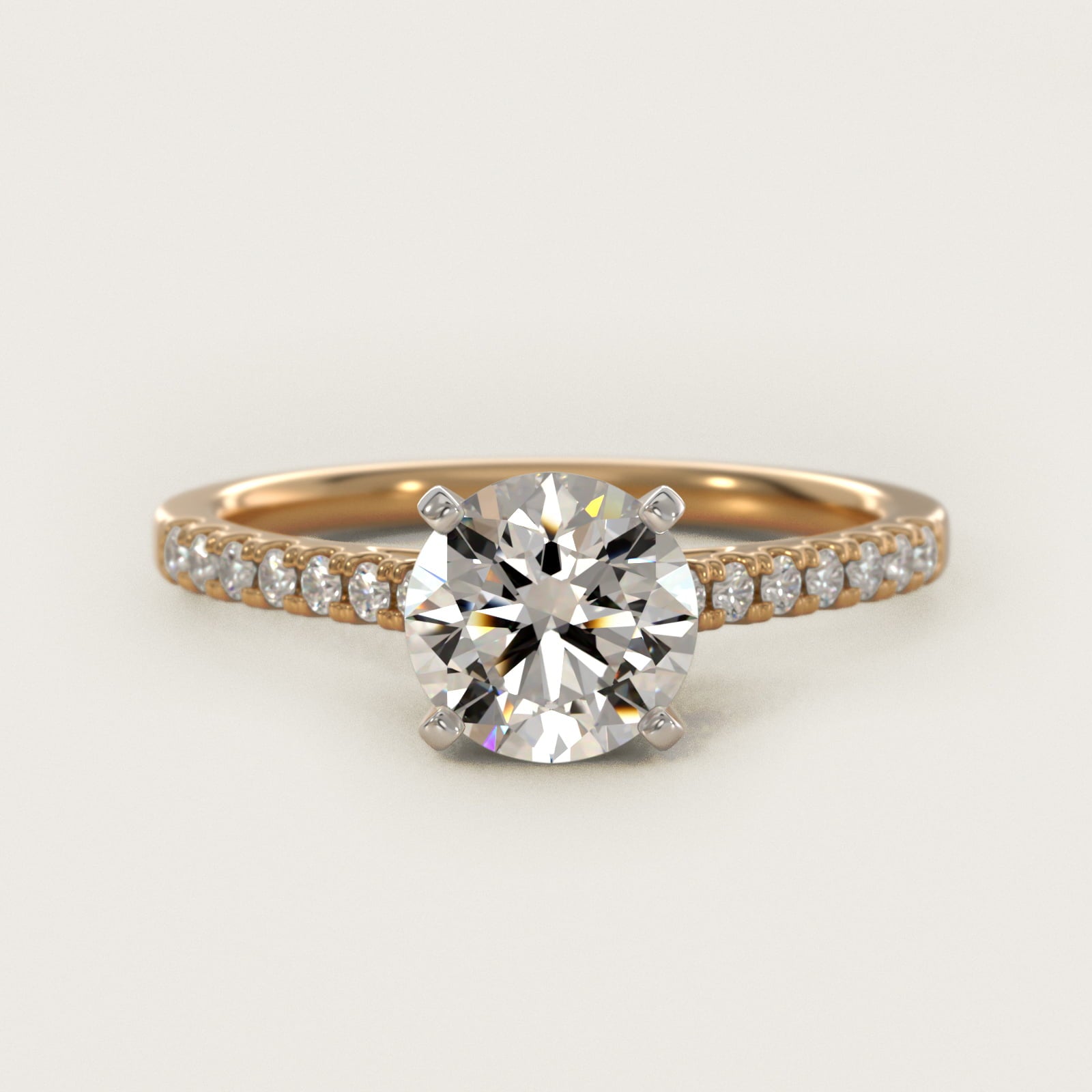 Petite Cathedral PavŽ Diamond Engagement Ring in 14K Yellow Gold (1/6 ct. tw.) - Round Center
