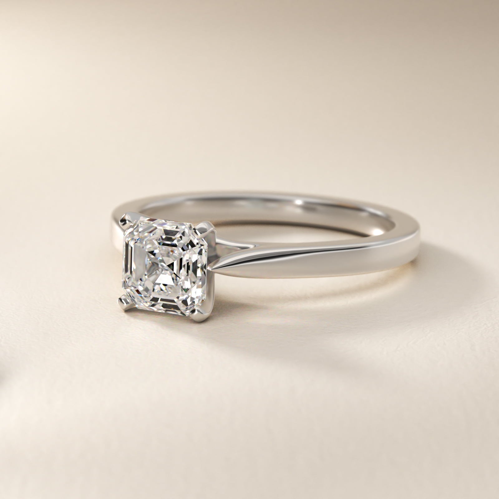 Petite Cathedral Solitaire Engagement Ring in 14k White Gold - Asscher Center