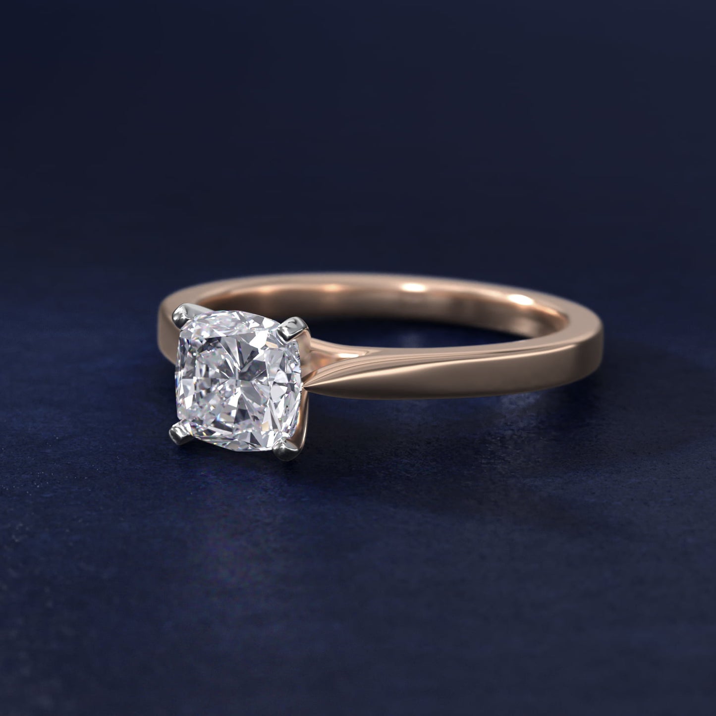 Petite Cathedral Solitaire Engagement Ring in 14k Rose Gold - Cushion Center
