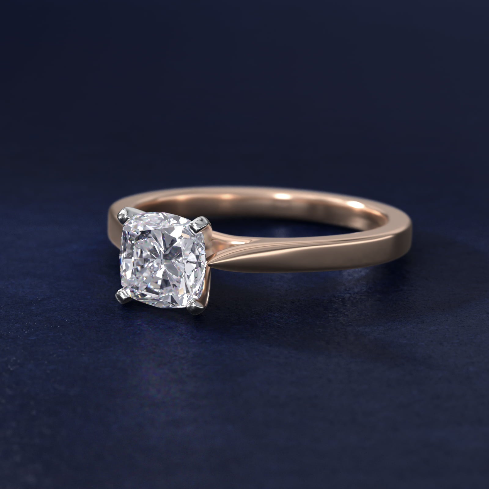 Petite Cathedral Solitaire Engagement Ring in 18k Rose Gold - Cushion Center