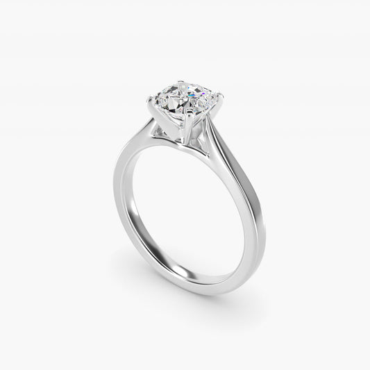 Petite Cathedral Solitaire Engagement Ring in 18k White Gold - Cushion Center