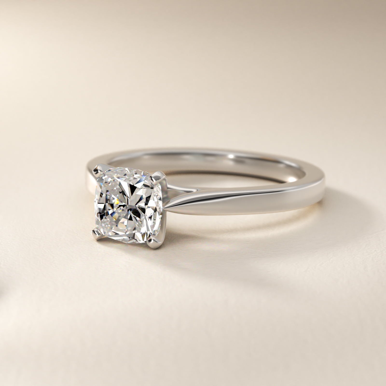 Petite Cathedral Solitaire Engagement Ring in 14k White Gold - Cushion Center