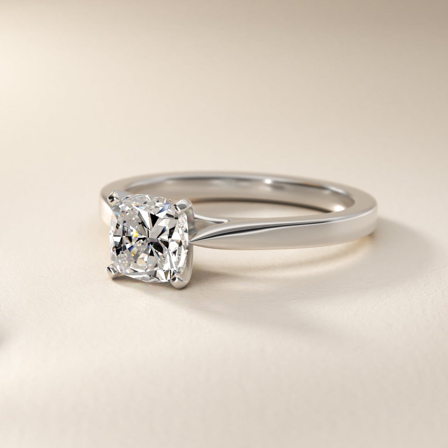 Petite Cathedral Solitaire Engagement Ring in 18k White Gold - Cushion Center