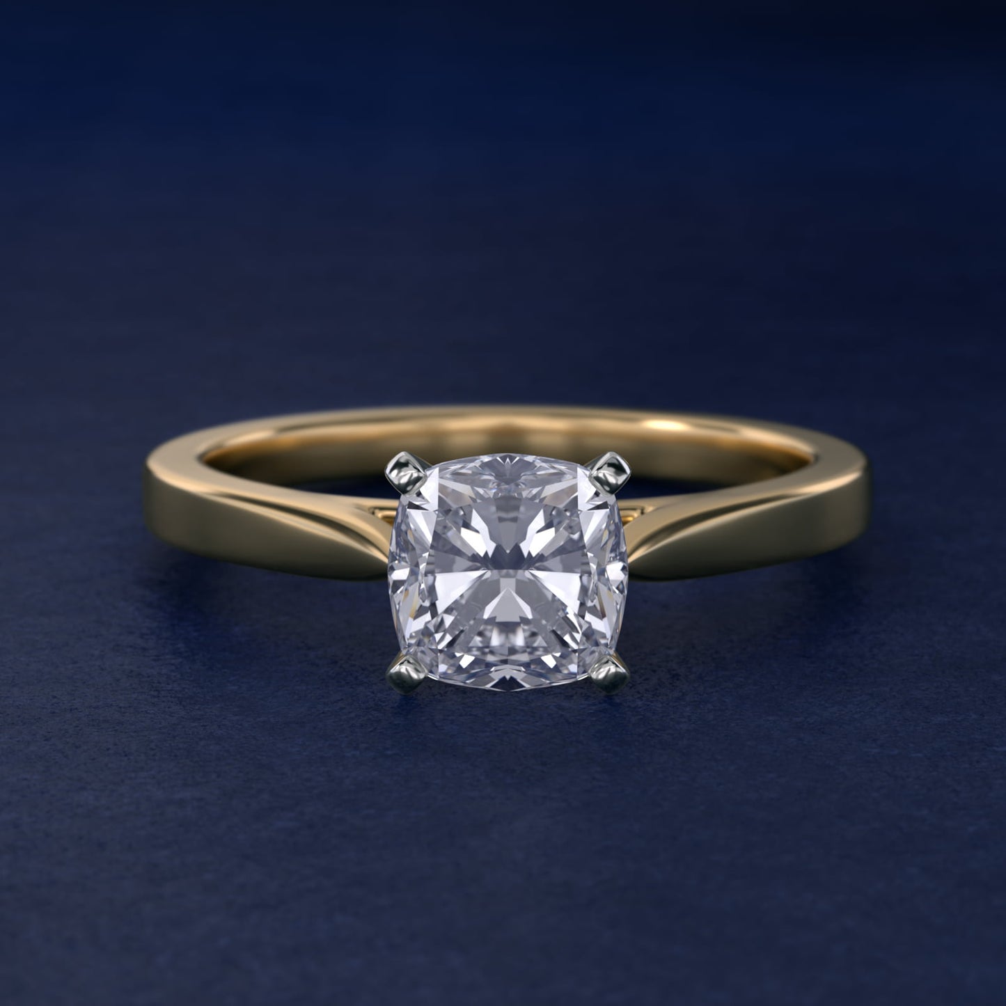 Petite Cathedral Solitaire Engagement Ring in 14k Yellow Gold - Cushion Center