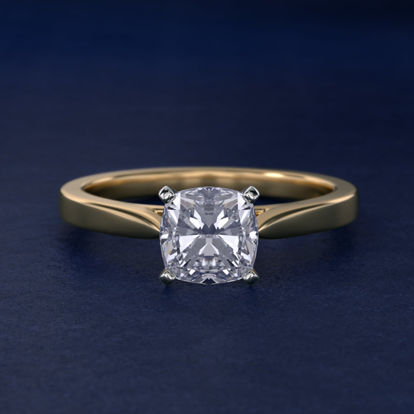Petite Cathedral Solitaire Engagement Ring in 18k Yellow Gold - Cushion Center