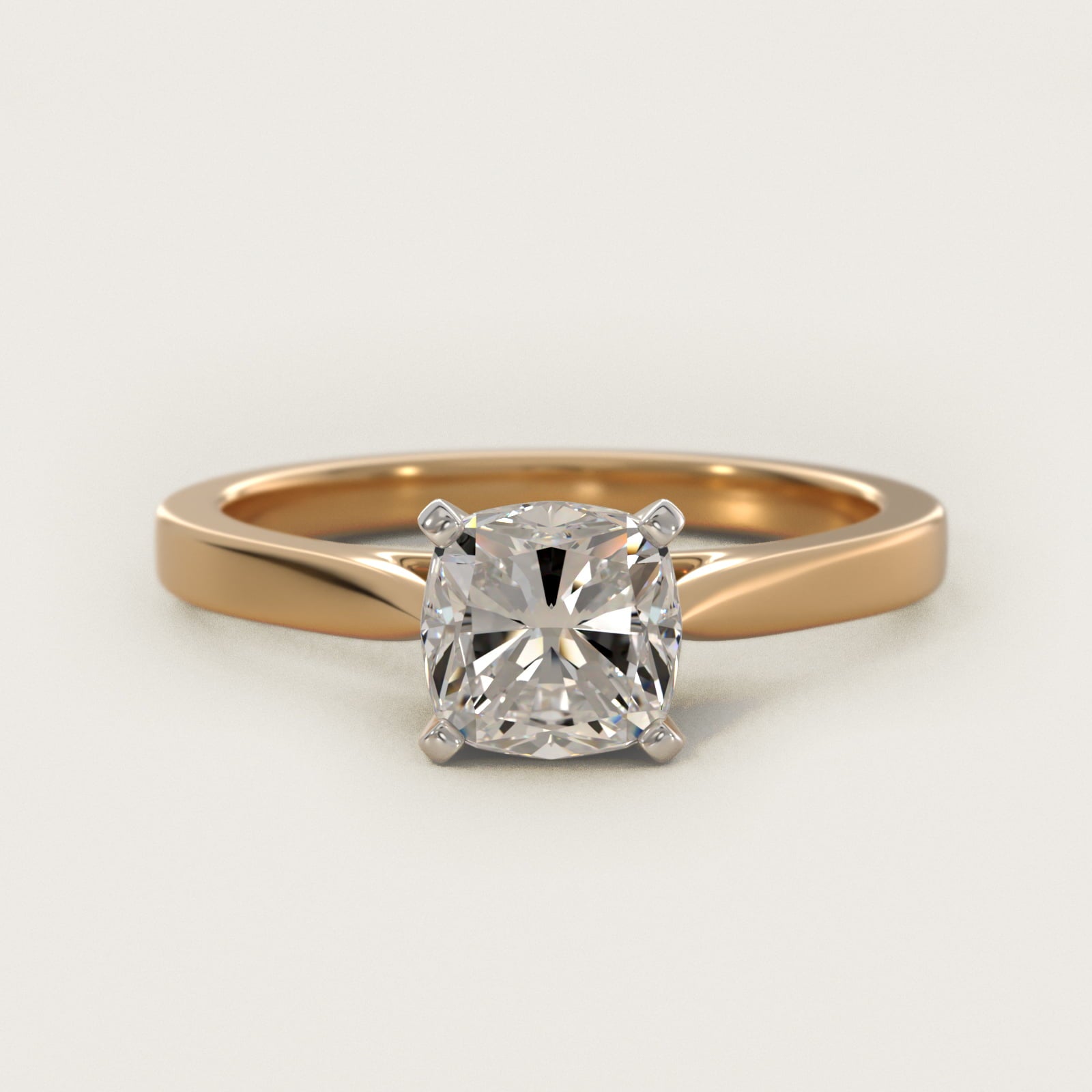 Petite Cathedral Solitaire Engagement Ring in 14k Yellow Gold - Cushion Center
