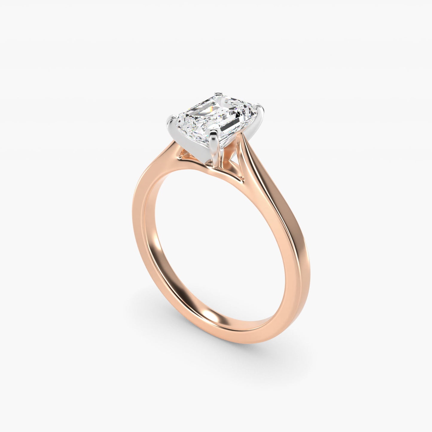 Petite Cathedral Solitaire Engagement Ring in 18k Rose Gold - Emerald Center