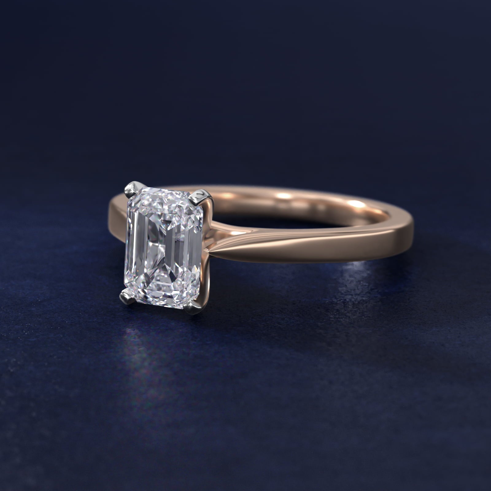 Petite Cathedral Solitaire Engagement Ring in 18k Rose Gold - Emerald Center