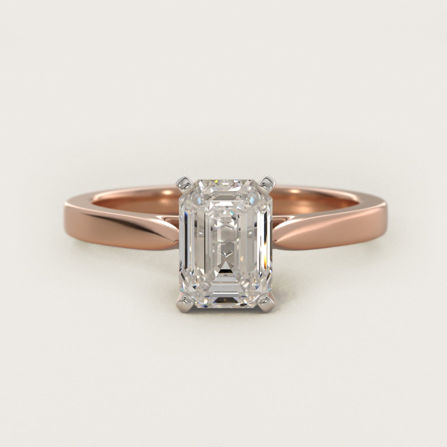 Petite Cathedral Solitaire Engagement Ring in 18k Rose Gold - Emerald Center