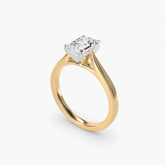 Petite Cathedral Solitaire Engagement Ring in 18k Yellow Gold - Emerald Center