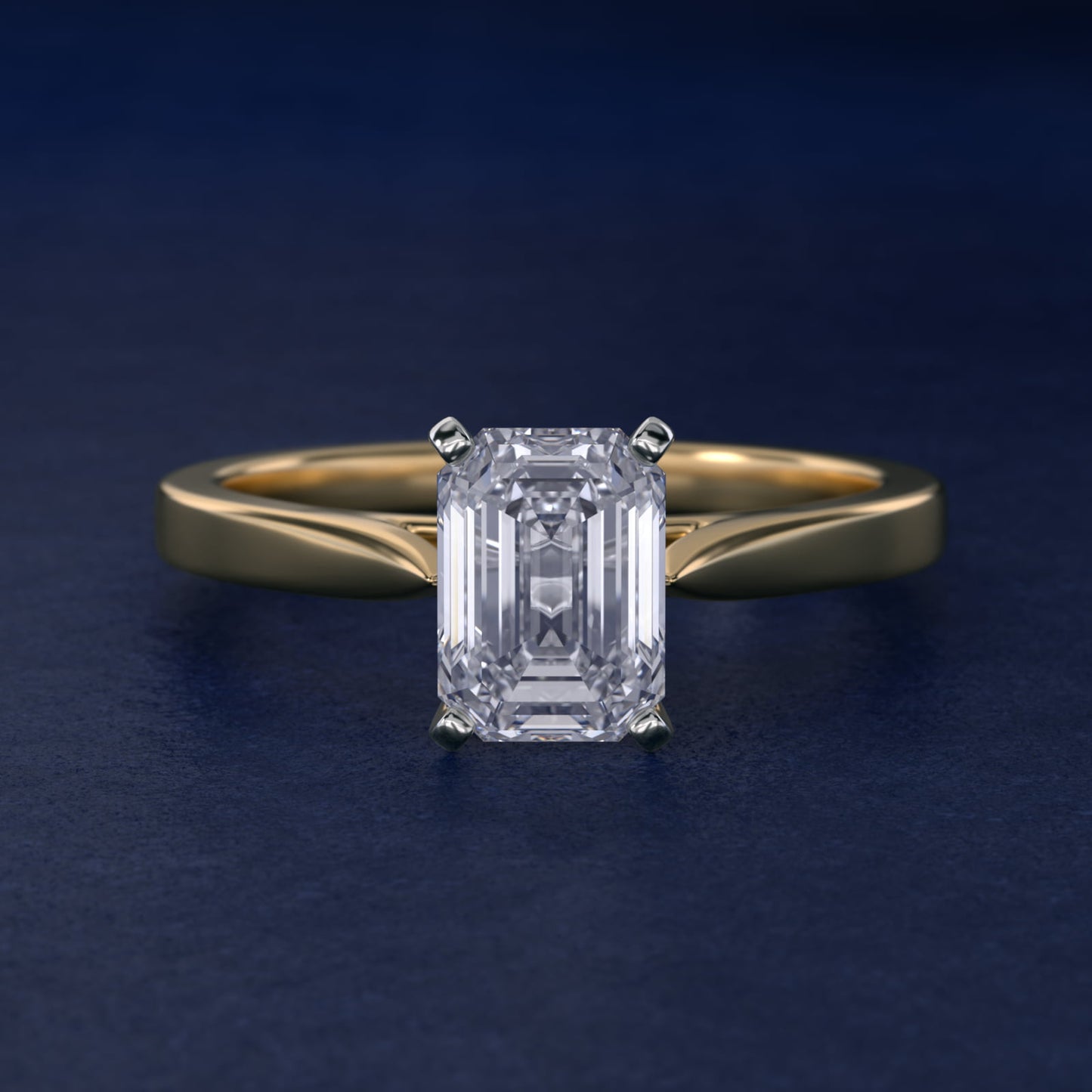 Petite Cathedral Solitaire Engagement Ring in 18k Yellow Gold - Emerald Center