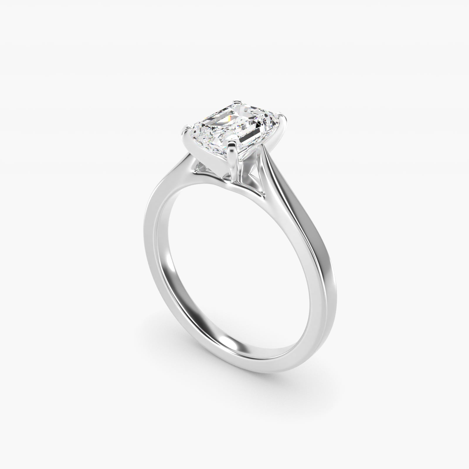 Petite Cathedral Solitaire Engagement Ring in Platinum - Emerald Center