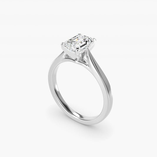 Petite Cathedral Solitaire Engagement Ring in Platinum - Emerald Center
