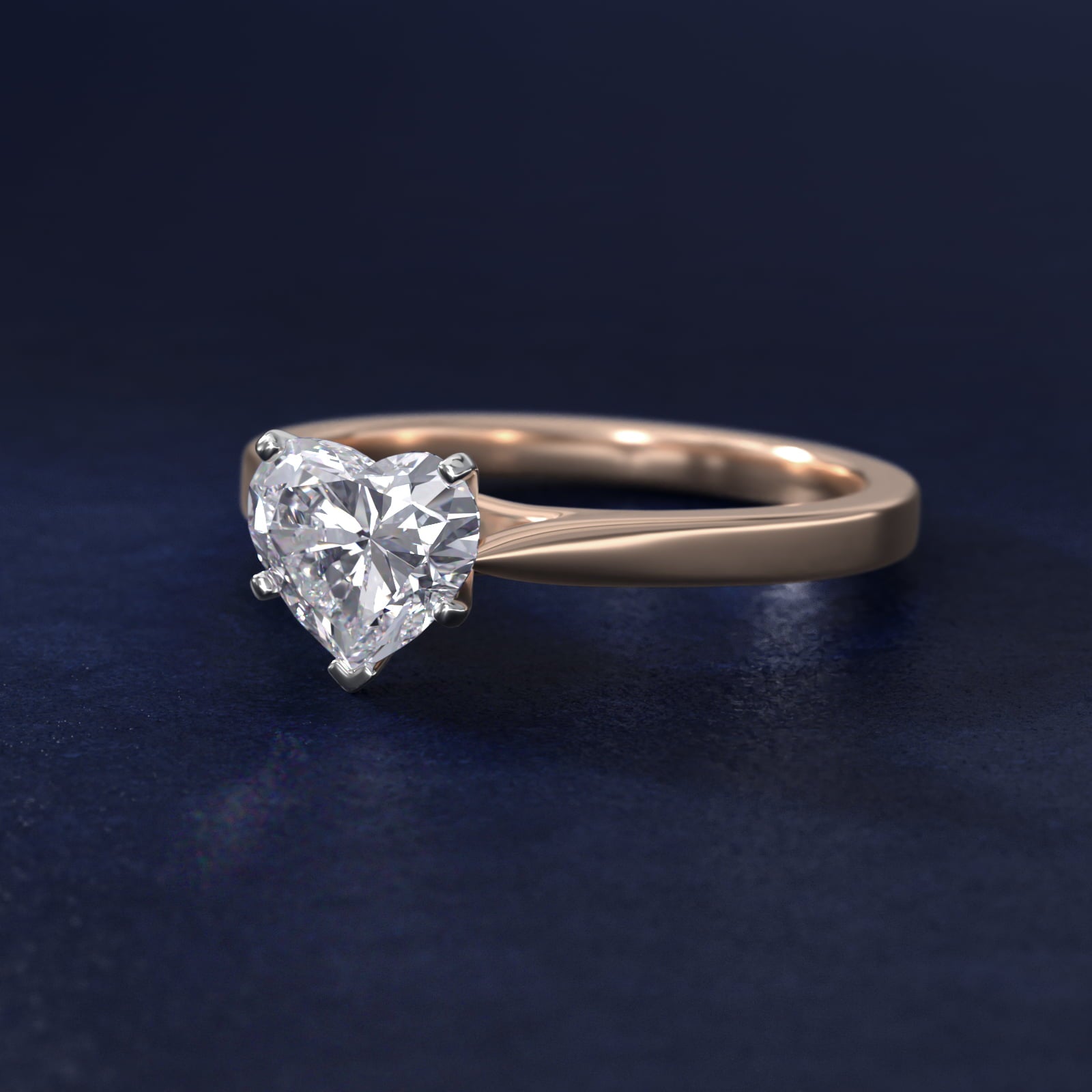 Petite Cathedral Solitaire Engagement Ring in 14k Rose Gold - Heart Center