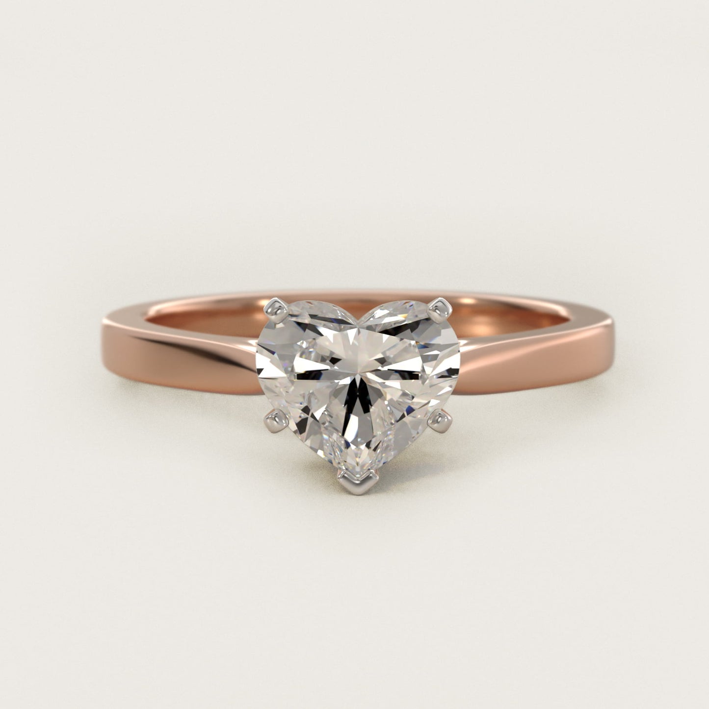 Petite Cathedral Solitaire Engagement Ring in 14k Rose Gold - Heart Center