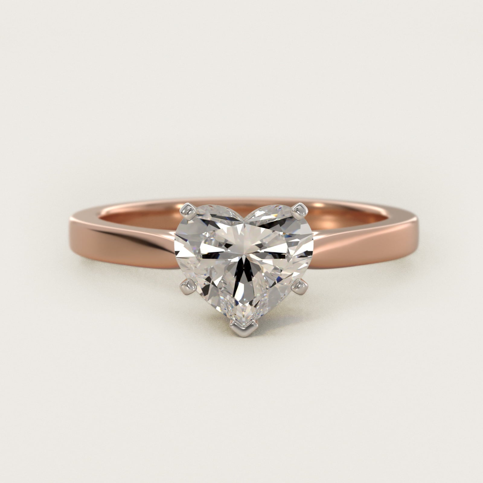 Petite Cathedral Solitaire Engagement Ring in 14k Rose Gold - Heart Center