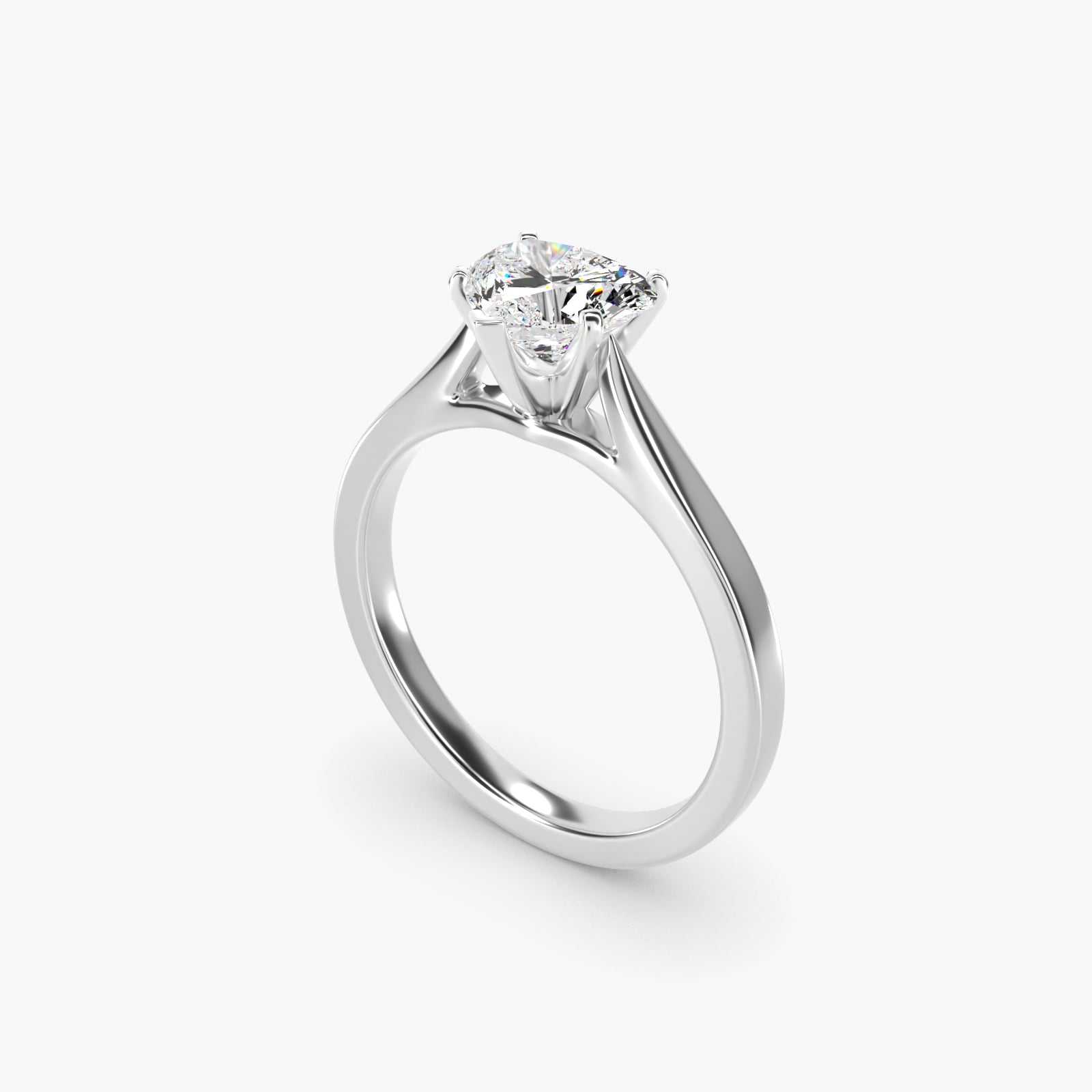Petite Cathedral Solitaire Engagement Ring in 14k White Gold - Heart Center