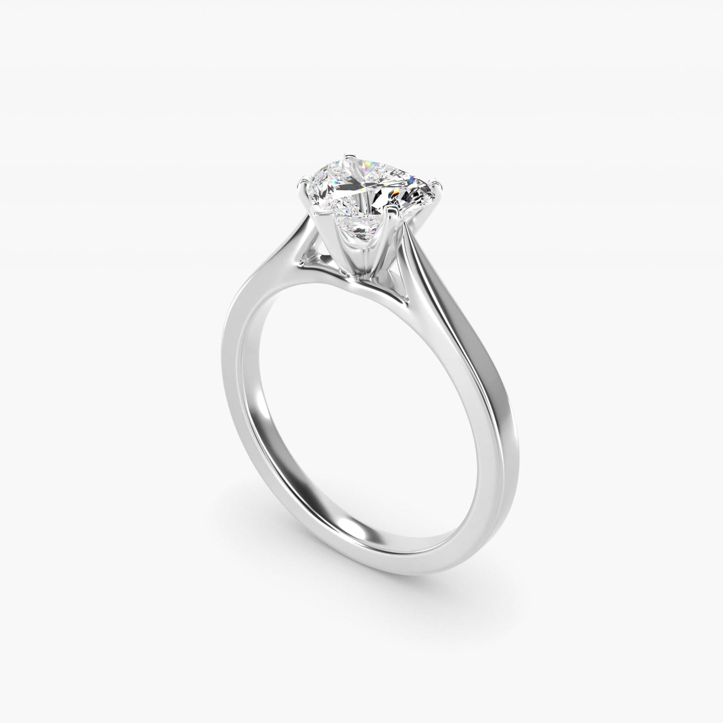 Petite Cathedral Solitaire Engagement Ring in 18k White Gold - Heart Center