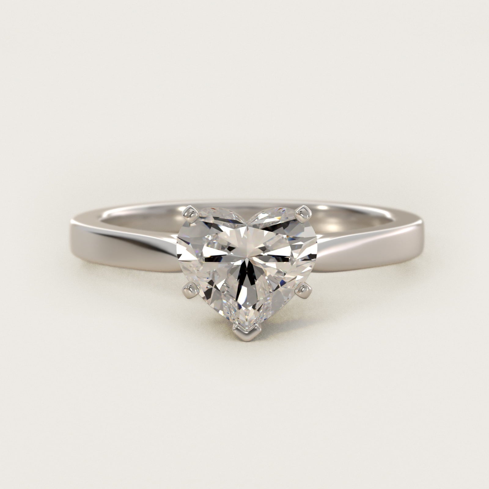 Petite Cathedral Solitaire Engagement Ring in 14k White Gold - Heart Center