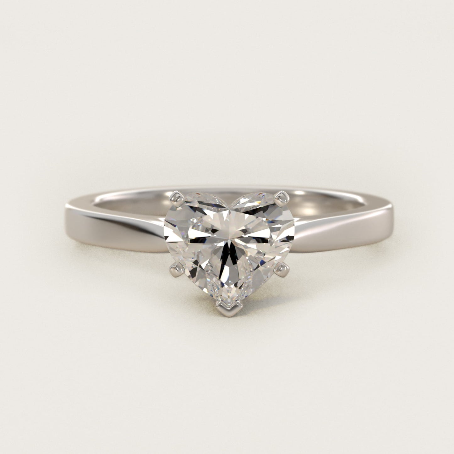 Petite Cathedral Solitaire Engagement Ring in 18k White Gold - Heart Center