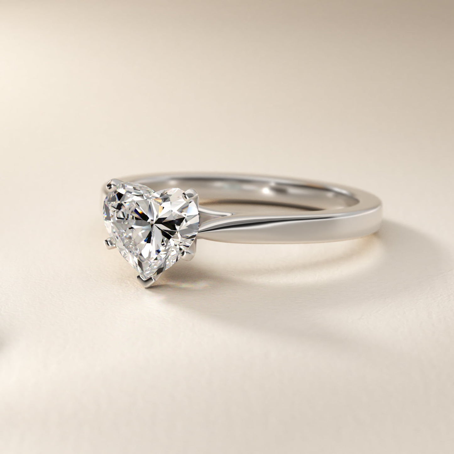 Petite Cathedral Solitaire Engagement Ring in 14k White Gold - Heart Center