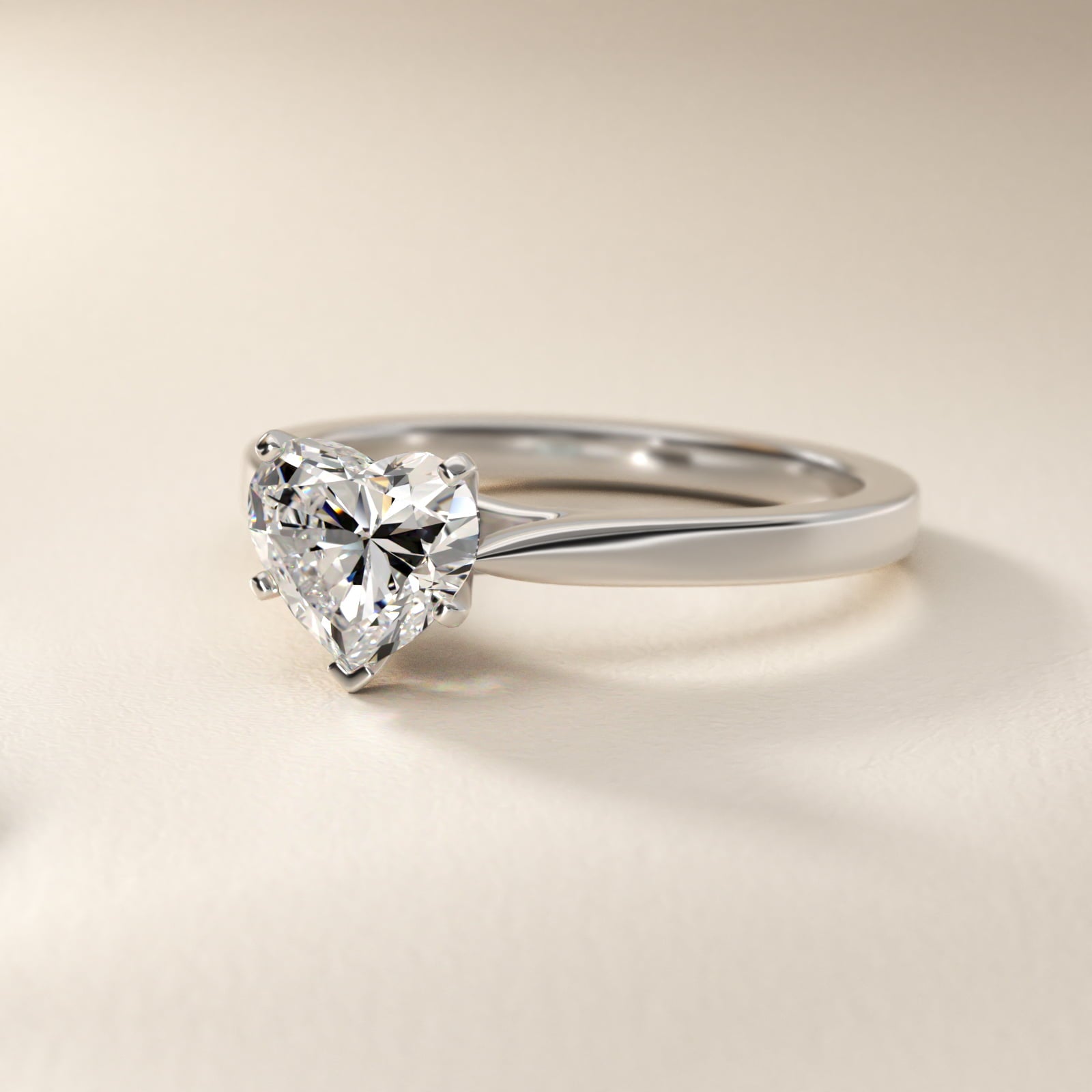 Petite Cathedral Solitaire Engagement Ring in 18k White Gold - Heart Center