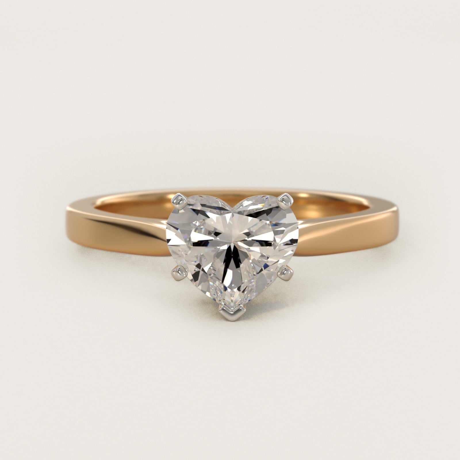 Petite Cathedral Solitaire Engagement Ring in 18k Yellow Gold - Heart Center
