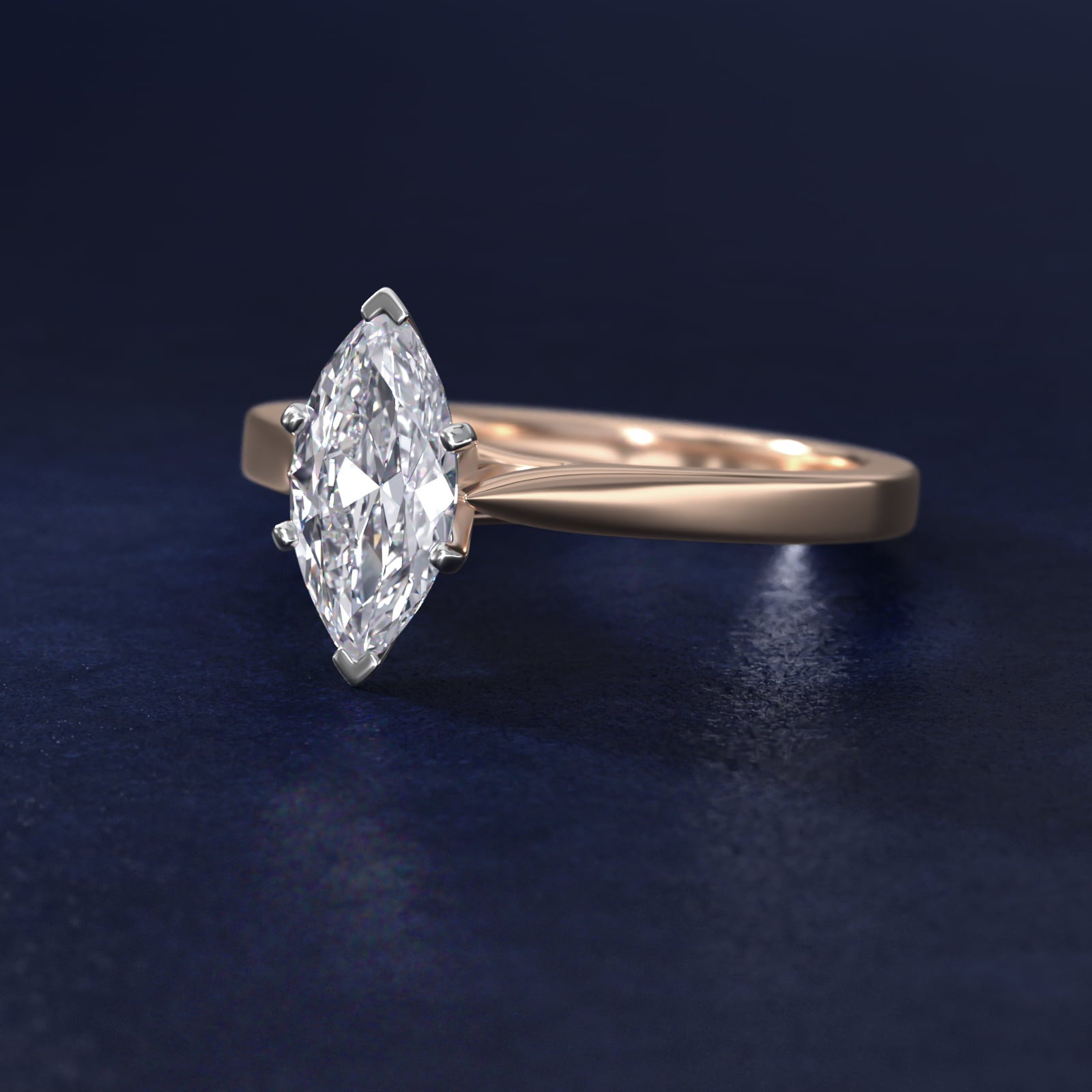 Petite Cathedral Solitaire Engagement Ring in 18k Rose Gold - Marquise Center