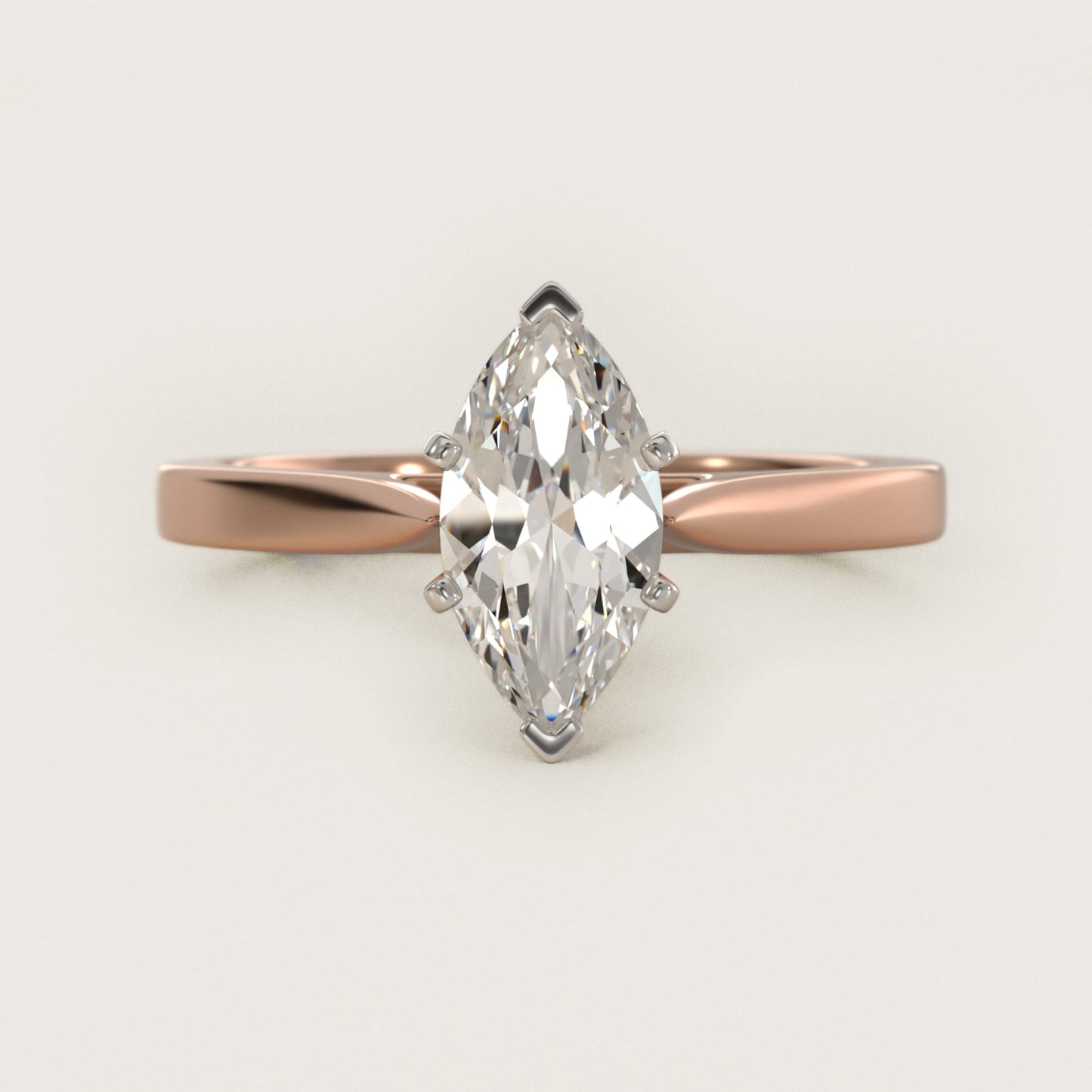 Petite Cathedral Solitaire Engagement Ring in 14k Rose Gold - Marquise Center