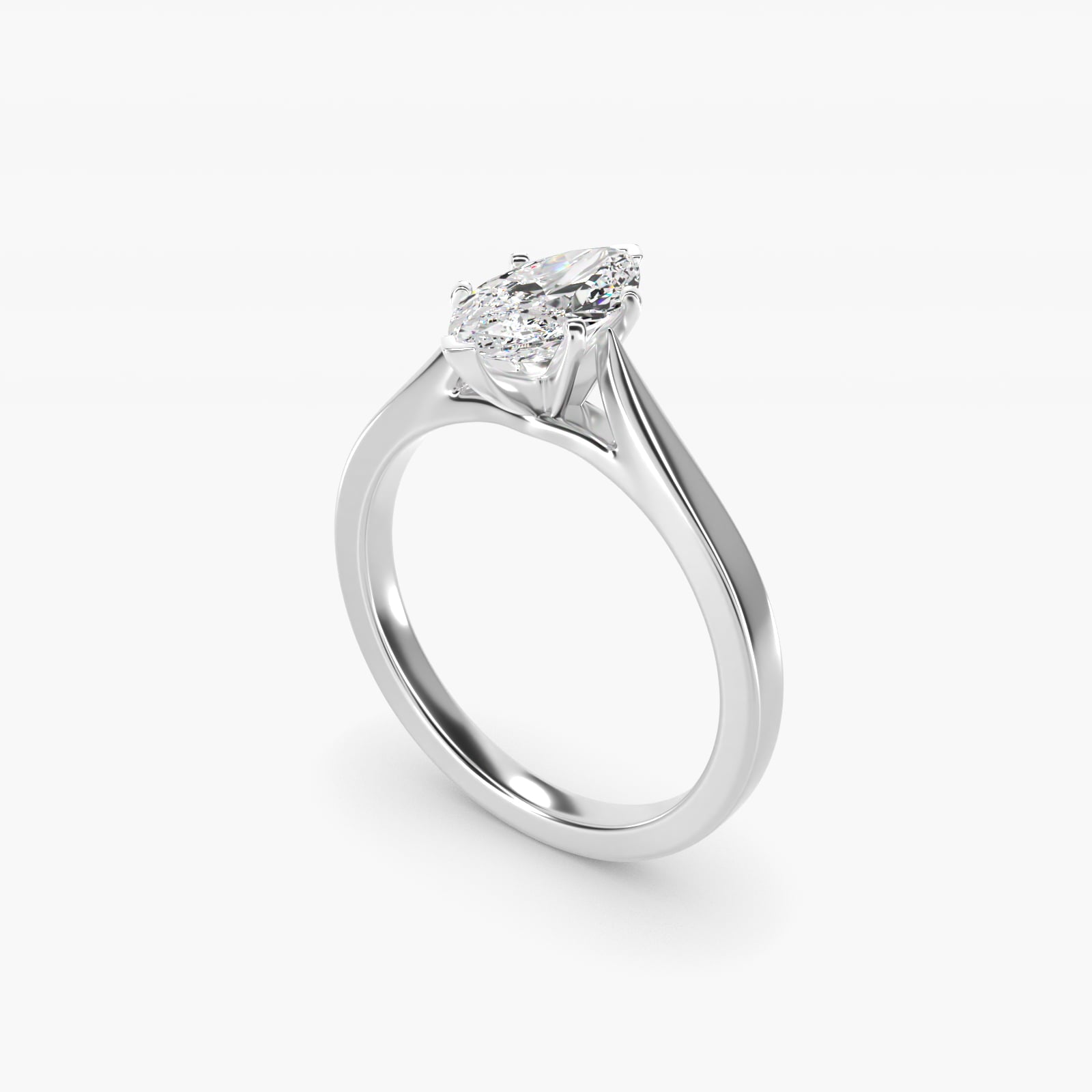 Petite Cathedral Solitaire Engagement Ring in 14k White Gold - Marquise Center