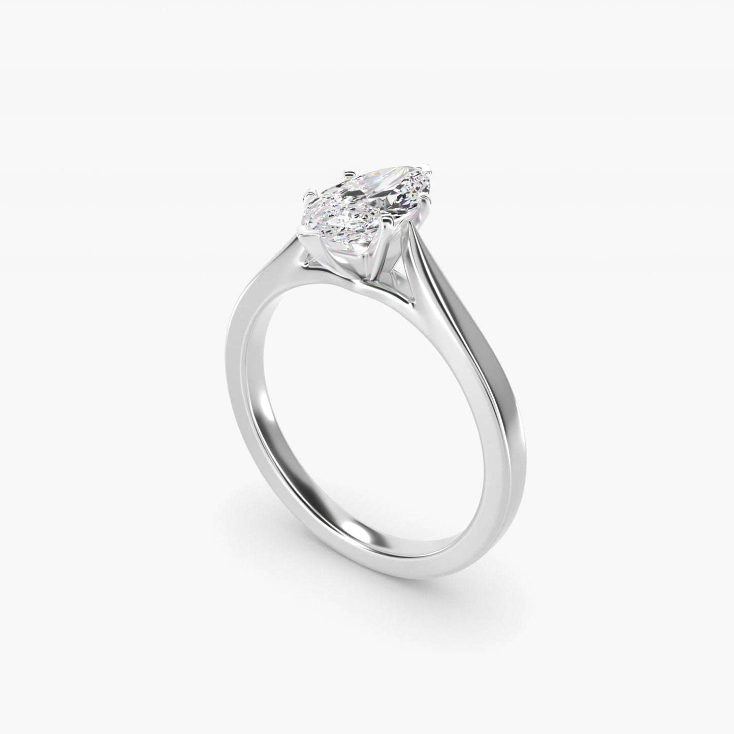 Petite Cathedral Solitaire Engagement Ring in 18k White Gold - Marquise Center