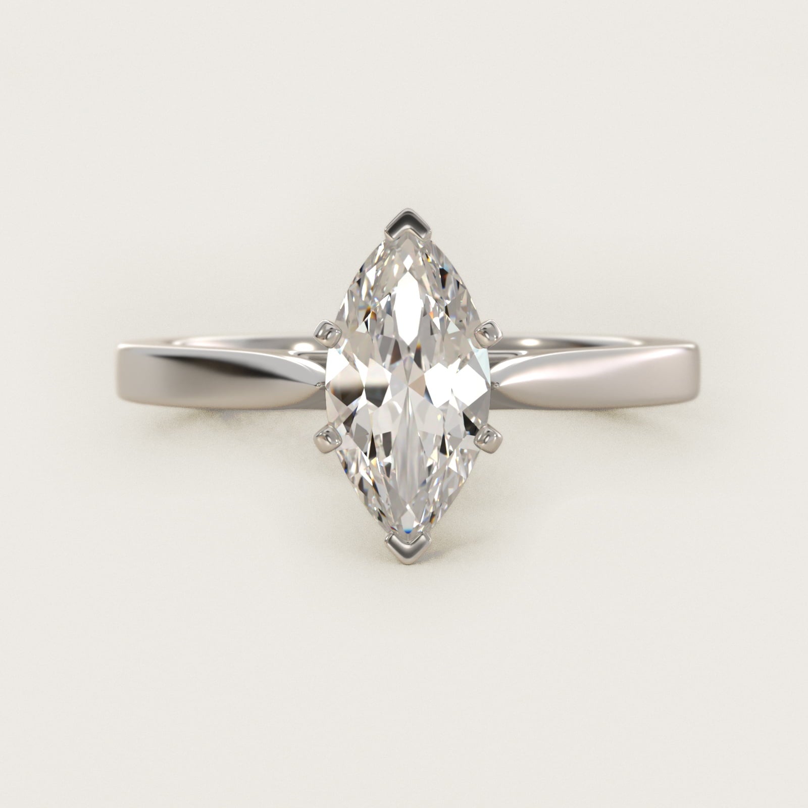 Petite Cathedral Solitaire Engagement Ring in 14k White Gold - Marquise Center