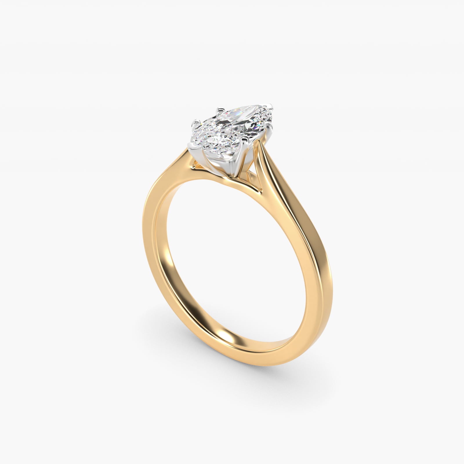 Petite Cathedral Solitaire Engagement Ring in 14k Yellow Gold - Marquise Center