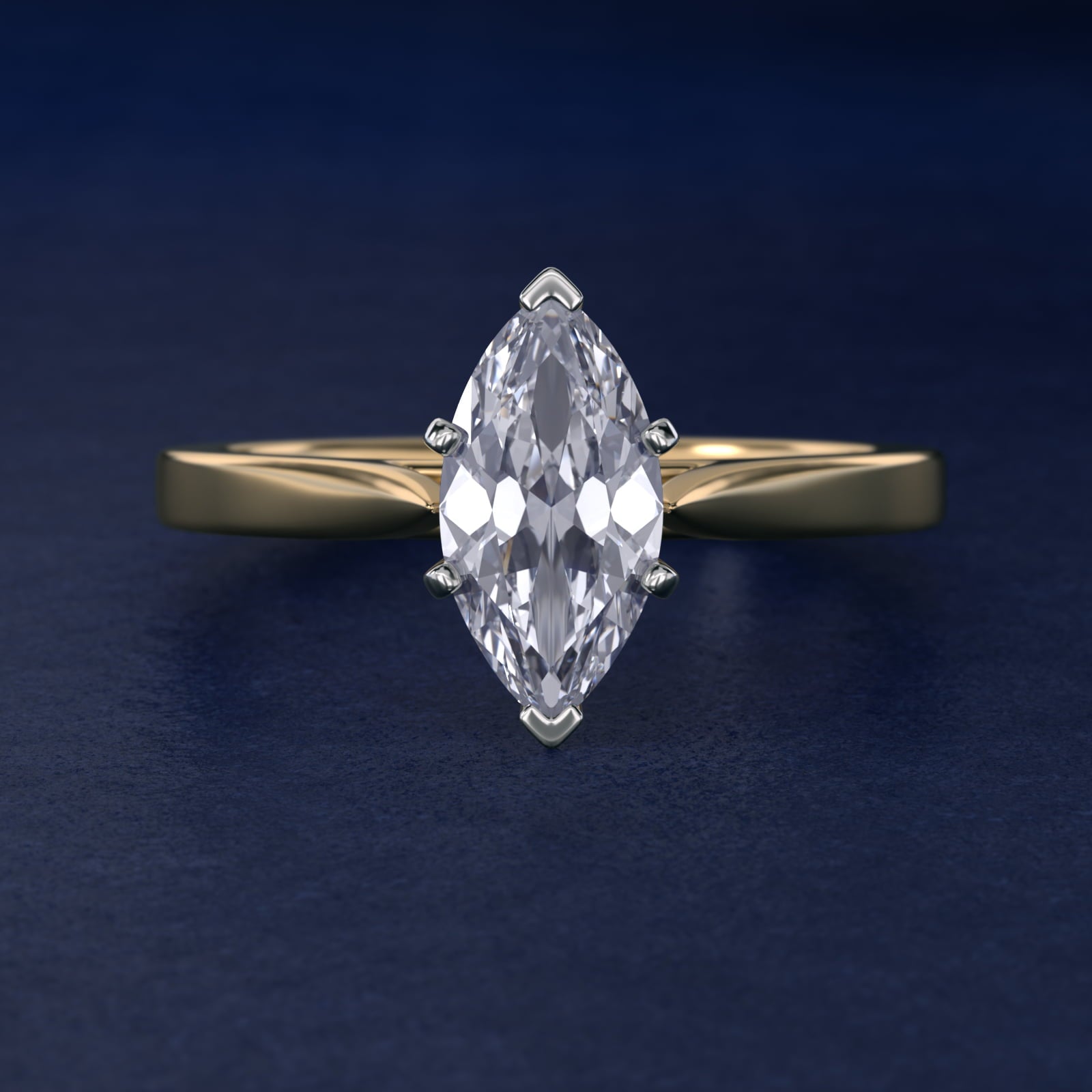 Petite Cathedral Solitaire Engagement Ring in 14k Yellow Gold - Marquise Center