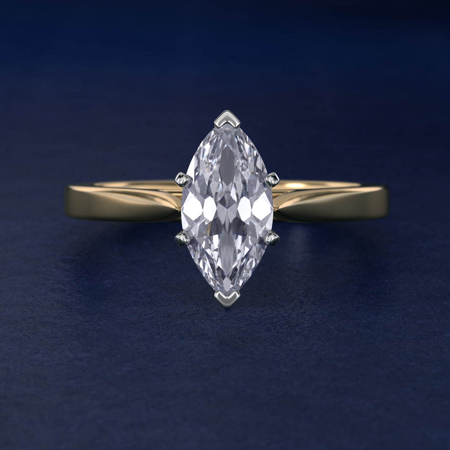 Petite Cathedral Solitaire Engagement Ring in 18k Yellow Gold - Marquise Center