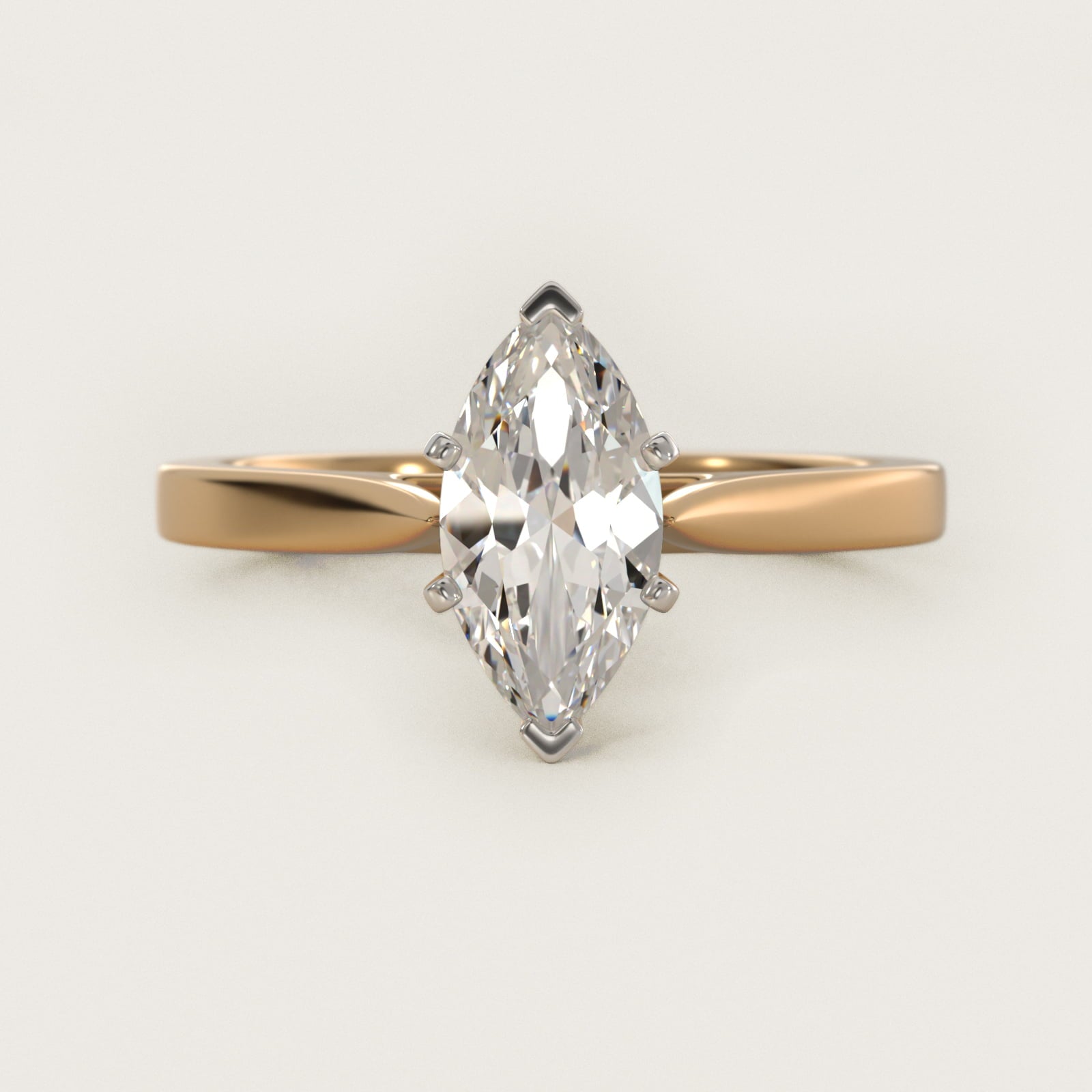 Petite Cathedral Solitaire Engagement Ring in 18k Yellow Gold - Marquise Center