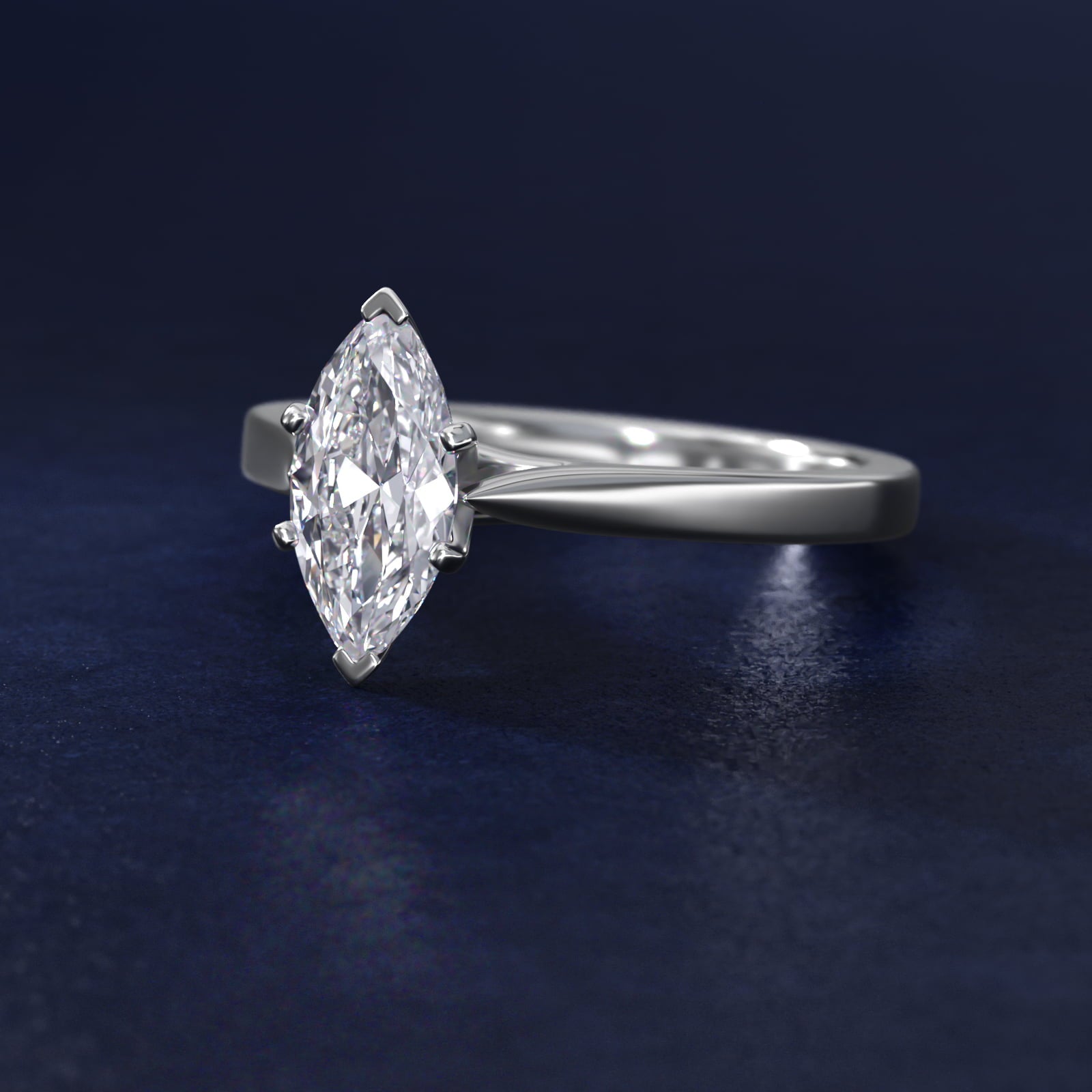 Petite Cathedral Solitaire Engagement Ring in Platinum - Marquise Center