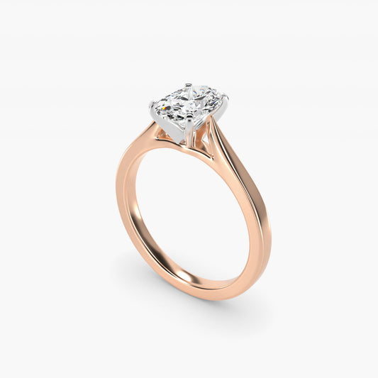 Petite Cathedral Solitaire Engagement Ring in 14k Rose Gold - Oval Center