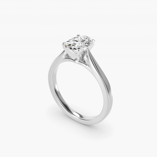 Petite Cathedral Solitaire Engagement Ring in 14k White Gold - Oval Center