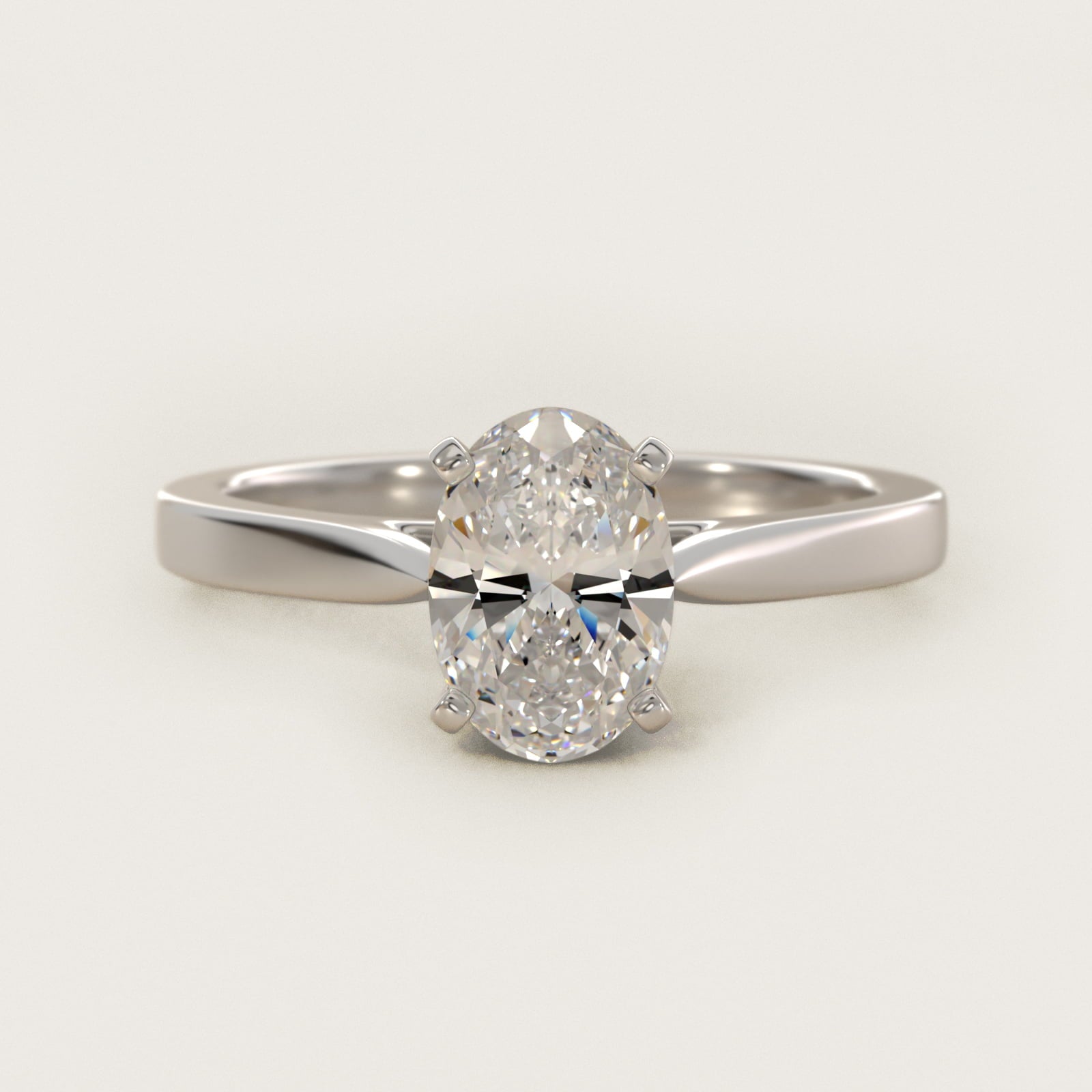 Petite Cathedral Solitaire Engagement Ring in 18k White Gold - Oval Center