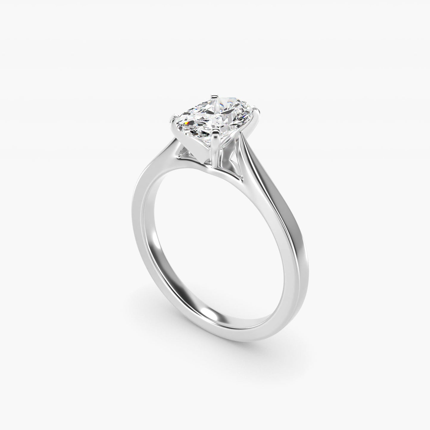 Petite Cathedral Solitaire Engagement Ring in Platinum - Oval Center