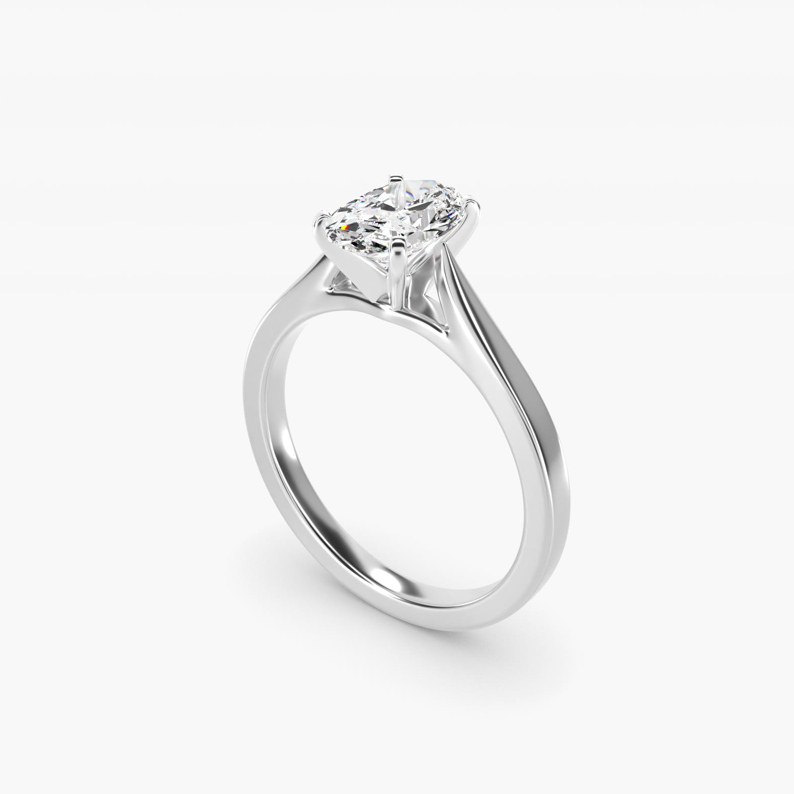 Petite Cathedral Solitaire Engagement Ring in Platinum - Oval Center