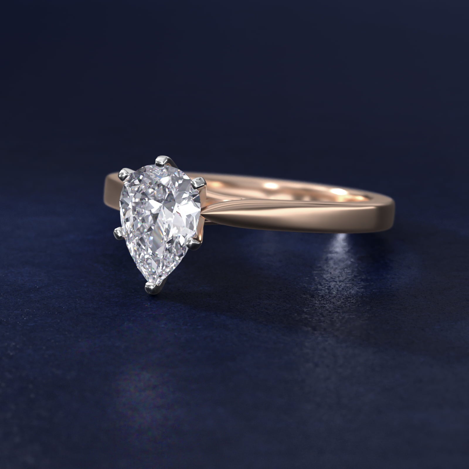 Petite Cathedral Solitaire Engagement Ring in 18k Rose Gold - Pear Center