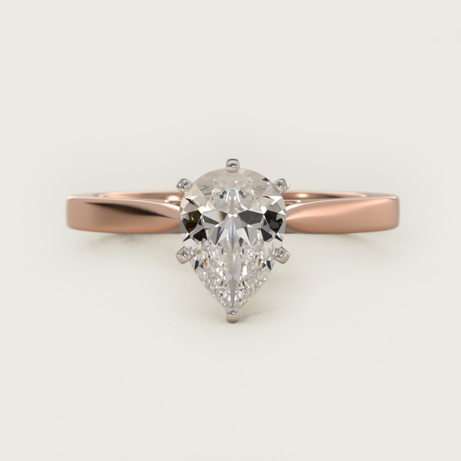 Petite Cathedral Solitaire Engagement Ring in 14k Rose Gold - Pear Center