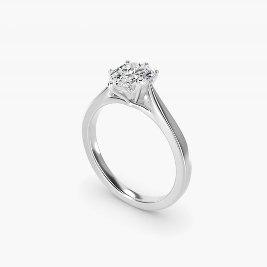 Petite Cathedral Solitaire Engagement Ring in 18k White Gold - Pear Center