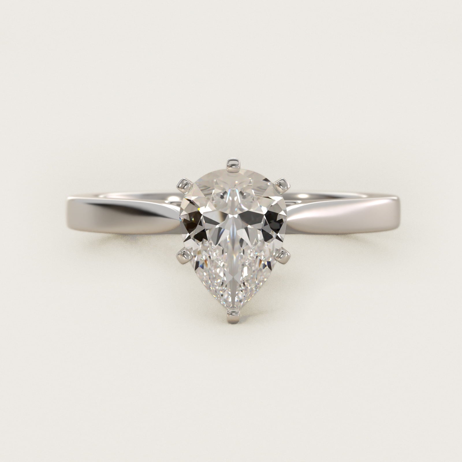 Petite Cathedral Solitaire Engagement Ring in 14k White Gold - Pear Center